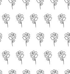 Monochrome distressed roses Valentine's Day seamless pattern. Vector graphic line black and white illustration. Black floral print with grainy stippling effect. Trendy vintage design
