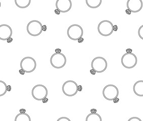 Engagement ring Valentine's Day seamless pattern. Vector graphic line black and white illustration. Banner, poster, wrapping paper, sticker, print, modern textile design.