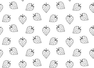 Strawberry. seamless pattern. Vector graphic line black and white illustration. Banner, poster, wrapping paper, sticker, print, modern textile design.