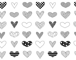Seamless heart Valentine's Day seamless pattern. Vector graphic line black and white illustration. design for fashion graphics, textile prints, fabrics, wallpapers.