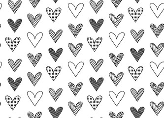 Valentine's Day seamless pattern. Vector graphic line black and white illustration. Silhouette sign for logo, print, comics, fashion, pop art, boards, design, stickers, decoration, posters