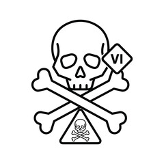 Skull and crossbones symbol with roman numeral vi warning, isolated on
