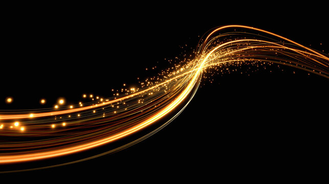 Abstract image of flowing golden light trails against a dark backdrop. The streaks of light create a dynamic and energetic visual