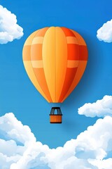 Naklejka premium A hot air balloon floating in a bright blue sky dotted with fluffy white clouds