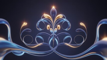 Ethereal Ottoman Arabesque Digital Illustration with Sapphire Blue and Gold Liquid Forms