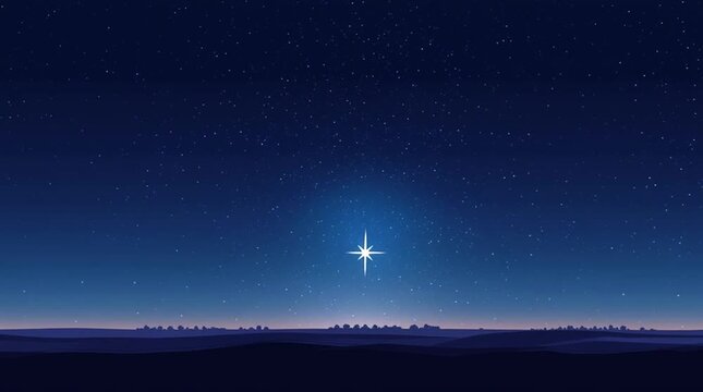 Star of Bethlehem shining over the horizon. Clean, modern, and festive scene with space for text, perfect for Christmas or holiday graphics.