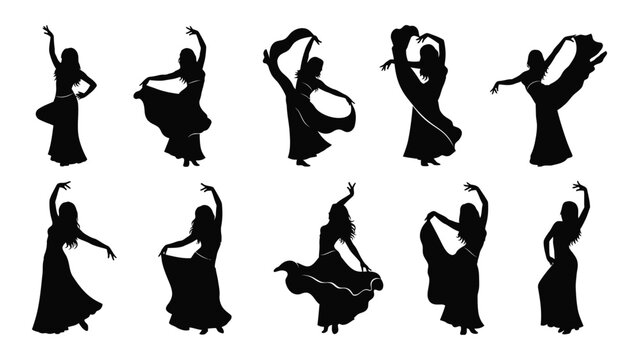 Belly dance silhouettes isolated on white background, Vector