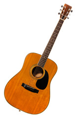 Obraz premium Classic acoustic guitar with a light wooden body isolated on white background, Acoustic guitar on white background with work path.