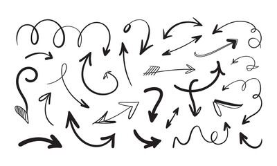 Hand Drawn Doodle Arrows Set Black Brush Stroke Vector