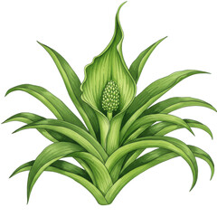 Obraz premium Vibrant green plant with detailed leaves and bud isolated on white background