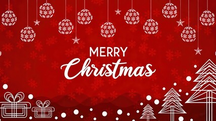 Naklejka premium Minimalist Red Christmas Background with White Line Art Elements and 