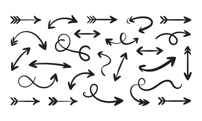 Hand Drawn Doodle Arrows Set Black Brush Stroke Vector