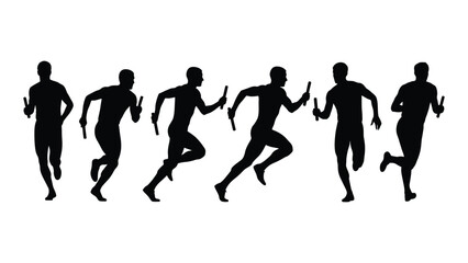 Relay race athletes silhouettes isolated on white background, Vector