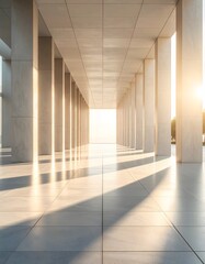 Fototapeta premium Architectural Perspective: Long Corridor with Sunlight and Shadow Play