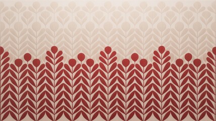 Scandinavian Folk Embroidery Style Ornamental Field with Red and White Geometric Patterns on Cream Background