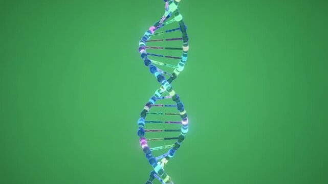 DNA Structure: A vibrant, detailed illustration of a DNA double helix gracefully spirals against a lush green background. The image showcases the intricate beauty of the genetic code.