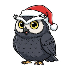 Cartoon owl wearing Santa hat on black background