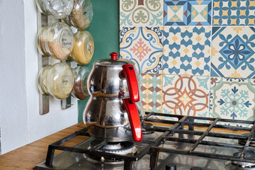  Double coffee maker on stove