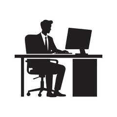 Silhouette of office worker working in front of computer