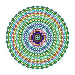 Colorful mandala pattern with intricate geometric details on white