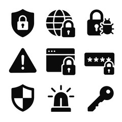 Cybersecurity icons collection featuring locks shields and alerts