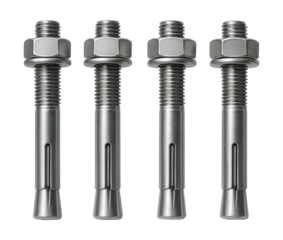 Heavy-duty steel anchor bolts for securely fastening furniture to apartment walls.