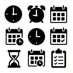 Clock and calendar icons: time management and scheduling symbols collection