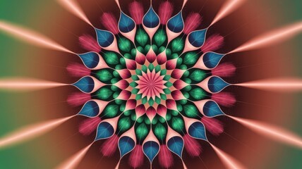 Vibrant Digital Mandala Illustration in Indian Rangoli Art Style with Swirling Saturated Colors