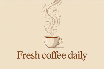 Fresh Coffee Daily Promotional Image with Steaming Cup for Cafe and Restaurant Use