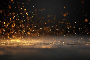 Golden particles floating on a dark surface
