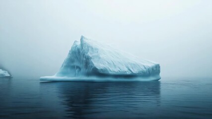 Majestic iceberg floating on calm ocean waters in soft natural light, symbolizing environmental beauty, climate change awareness isolation and serenity through minimalistic arctic emotional atmosphere