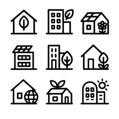 Fototapeta premium Sustainable building icons set featuring eco-friendly designs