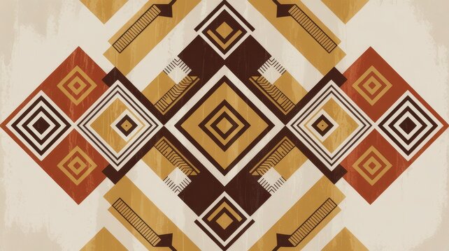 Geometric Abstract Pattern Inspired by Berber Textile Motifs in Warm Ochre and Sand Tones