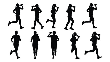 Running silhouettes with hydration isolated on white background, Vector