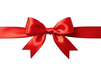 Fototapeta premium A classic red satin bow tied with a satin ribbon, elegantly presented for gift wrapping, celebrations, and decorative purposes, isolated on transparent background