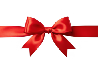 A classic red satin bow tied with a satin ribbon, elegantly presented for gift wrapping, celebrations, and decorative purposes, isolated on transparent background