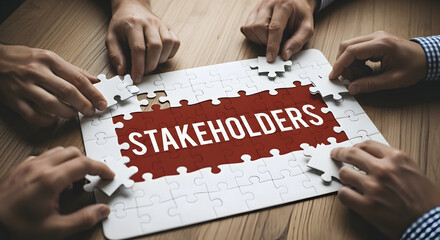People Collaborating to Complete Stakeholders Puzzle Concept Illustration