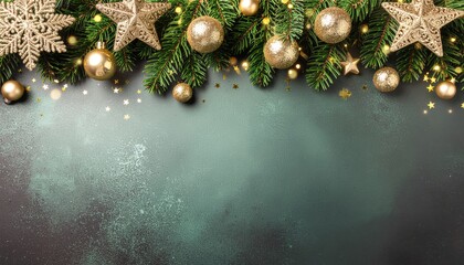 Festive holiday decoration with gold ornaments and greenery christmas celebration family home digital art cozy atmosphere joyful spirit