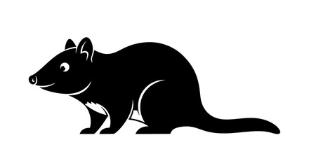Fototapeta premium Black silhouette of a cartoon tasmanian devil standing and looking to the side isolated on white background