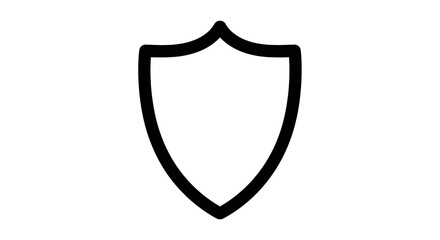 A simple black outline of a shield shape isolated on a white background isolated on white background