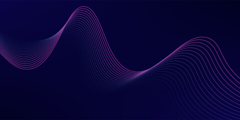 Abstract glowing wave lines on dark blue background. Dynamic wave pattern. Modern flowing wavy lines. Futuristic technology concept. Suit for banner, poster, cover, brochure, flyer, website