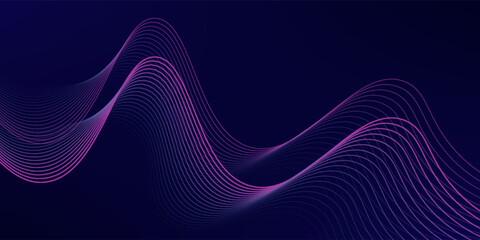 Abstract glowing wave lines on dark blue background. Dynamic wave pattern. Modern flowing wavy lines. Futuristic technology concept. Suit for banner, poster, cover, brochure, flyer, website