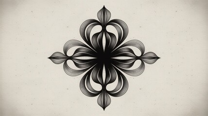 Abstract Black and White Inkblot Ornament with Swirling Interconnected Shapes and Symmetrical Design