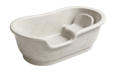 A cast marble bathtub with a built-in seat for family comfort and convenience.