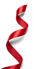 Sinuous red ribbon on white, casting a soft shadow, representing elegance, gift, celebration, or embellishment, with plenty of free space for text