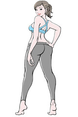 スポーツウェア姿で振り返るポーズの若い女性ver.2_影無し