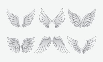 Obraz premium Collection of six pairs of angel wings in different styles.