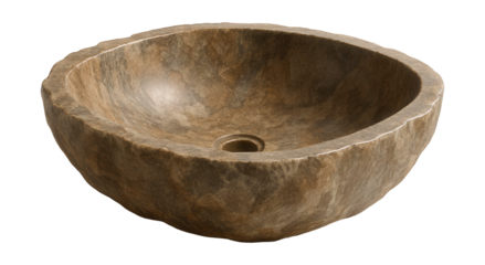 A broad, natural stone basin with a rugged edge, perfect for a nature-themed bathroom.