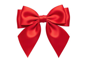 Fototapeta premium A symmetrical red satin bow with wide loops and pointed tails, isolated on transparent background