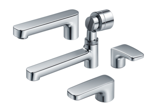 Adjustable modular spout set for versatile use in bathtubs.